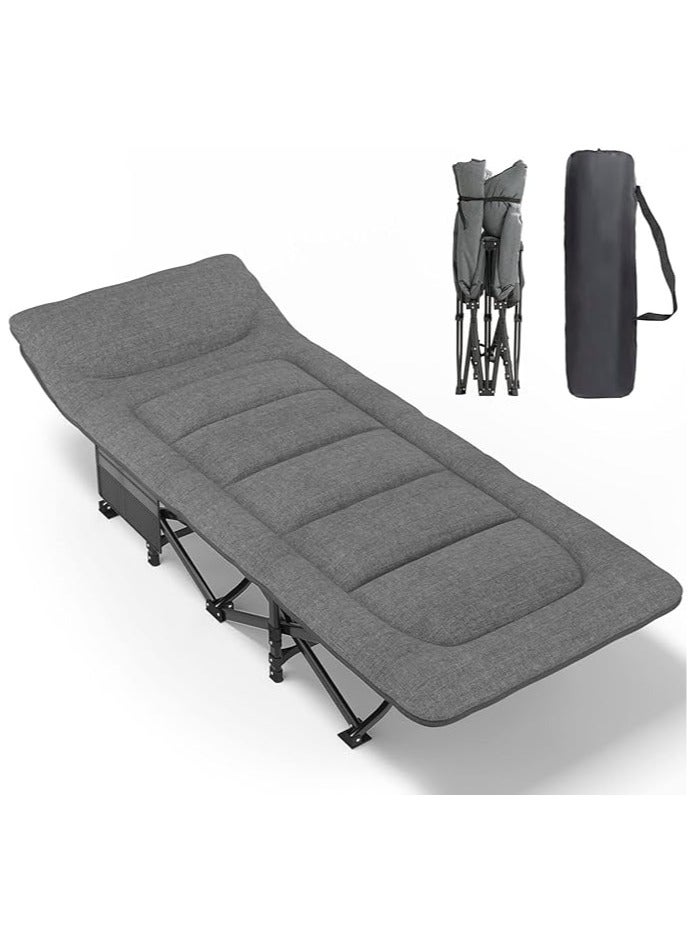 Arabest Camping Cot for Adults with Cushion and Pillow, Portable Folding Bed for Sleeping, Lightweight Tent cot with Carry Bag Supports 450 lbs (Grey) - Image 1