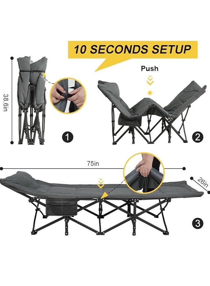 Arabest Camping Cot for Adults with Cushion and Pillow, Portable Folding Bed for Sleeping, Lightweight Tent cot with Carry Bag Supports 450 lbs (Grey) - Image 5