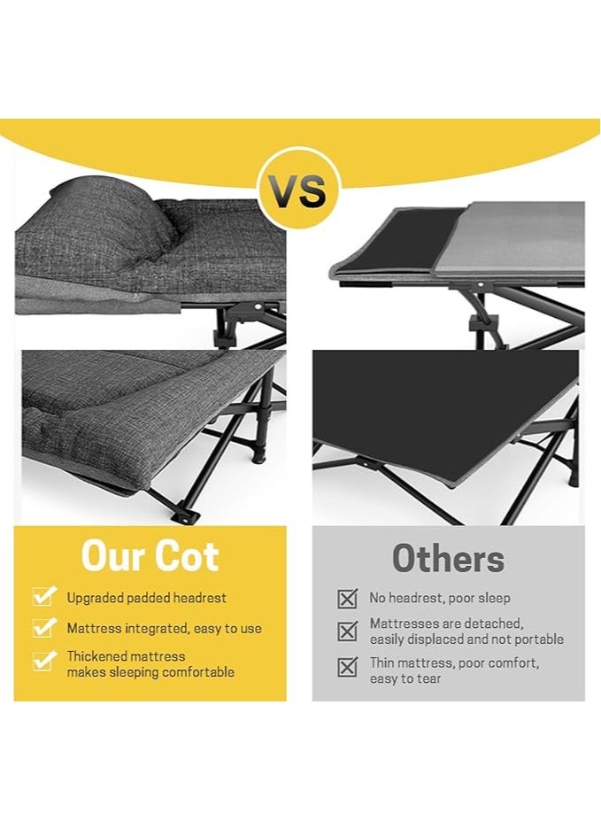Arabest Camping Cot for Adults with Cushion and Pillow, Portable Folding Bed for Sleeping, Lightweight Tent cot with Carry Bag Supports 450 lbs (Grey) - Image 3