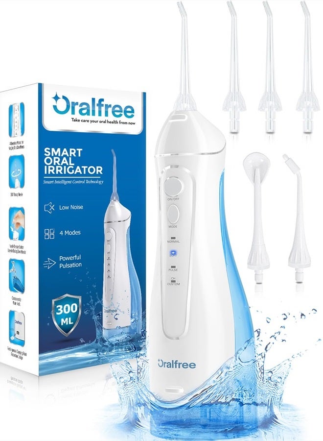 Oralfree Water Dental Flosser Cordless for Teeth Cleaning - 4 Modes Oral Irrigator 300ML Braces Flossers Cleaner, Rechargeable Portable IPX7 Waterproof Powerful Battery for Travel Home - Image 1