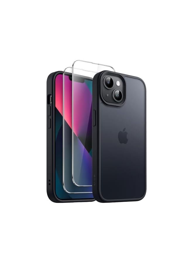 JETech 3 in 1 Matte Case for iPhone 13 6.1-Inch with 2-Pack Tempered Glass Screen Protector, Translucent Frosted Shockproof Phone Cover (Black) - Image 1