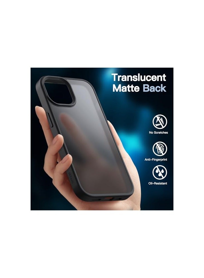 JETech 3 in 1 Matte Case for iPhone 13 6.1-Inch with 2-Pack Tempered Glass Screen Protector, Translucent Frosted Shockproof Phone Cover (Black) - Image 2