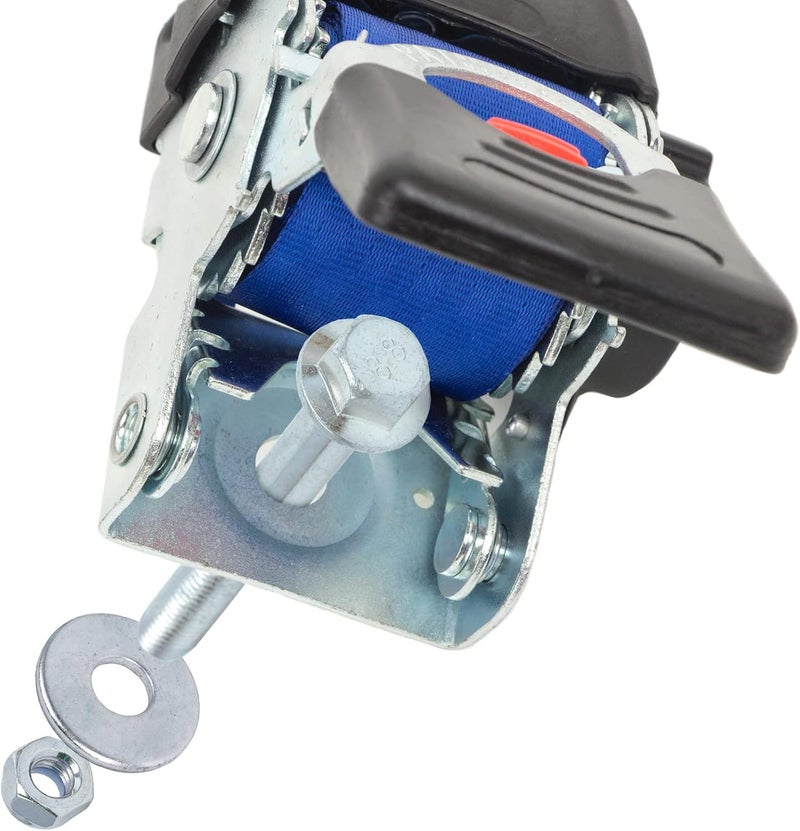 PowerTye - 2 inch x 6ft Long Retractable Ratchet Tie Down Strap with Mounting Bolt and Latch-Hook - Self-Retracting Ratchet, 800 lb W.L.L., Ideal for Motorcycle, ATV, Cargo, Boats, Blue (Pair) - Image 2