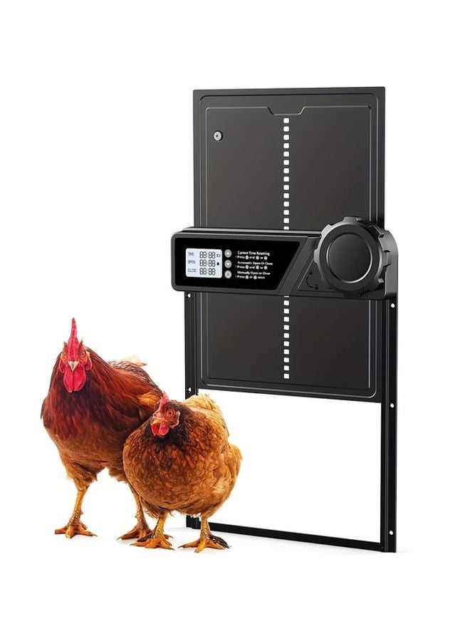 باب قن الدجاج الآلي الأسود مع شاشة LCD مؤقت يعمل بالبطارية - Image 1