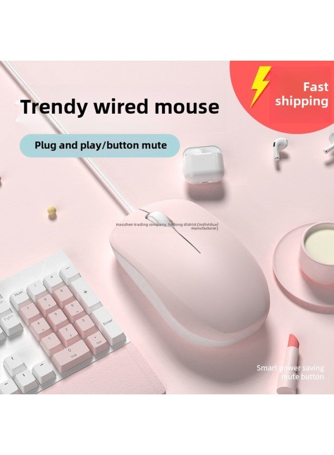 Wired Mouse Girl Office Home Silent Silent Laptop Desktop Universal Wireless-Color:Wired Version 【sakura Pink】 Silent on + Imported Chip-Interface:Official Standard - Image 2