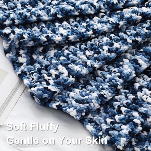 Knyteruna #6 Super Bulky Blanket Yarn for Crocheting - 4 Skeins(Each 10.5oz/300g, 220yds/201m), Chunky Chenille Thick Plush Big Soft Yarn for Crocheting Knitting Blankets, Multi Blue & White - Image 4