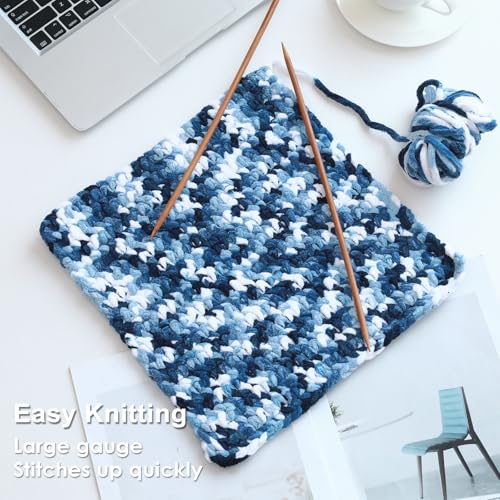 Knyteruna #6 Super Bulky Blanket Yarn for Crocheting - 4 Skeins(Each 10.5oz/300g, 220yds/201m), Chunky Chenille Thick Plush Big Soft Yarn for Crocheting Knitting Blankets, Multi Blue & White - Image 5