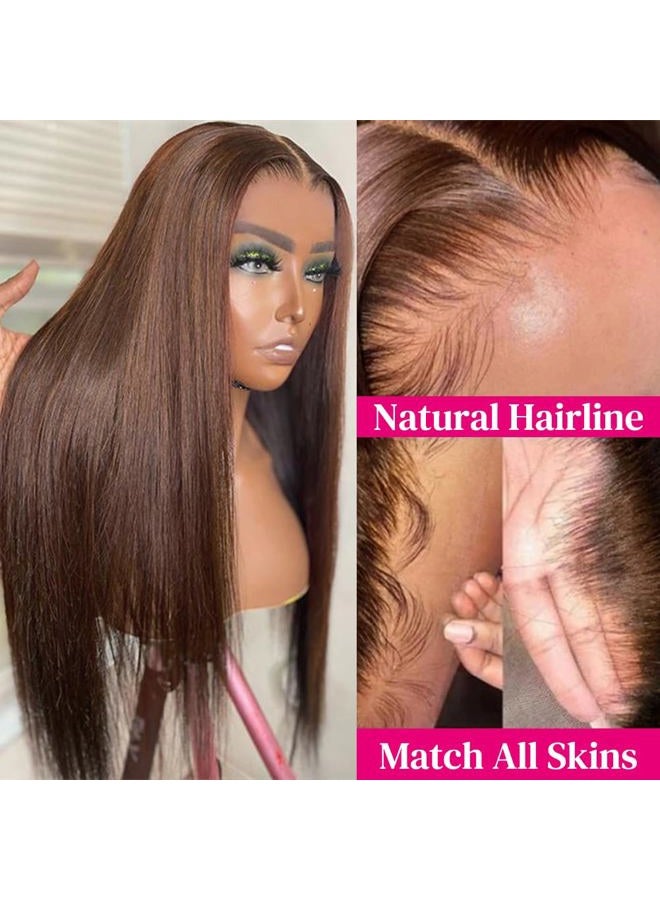 Flady Dark Brown Wig Glueless Wigs Human Hair Straight Lace Front Wigs Human Hair Pre Plucked Invisible HD Lace Wig Human Hair For Women 150 Density - Image 2