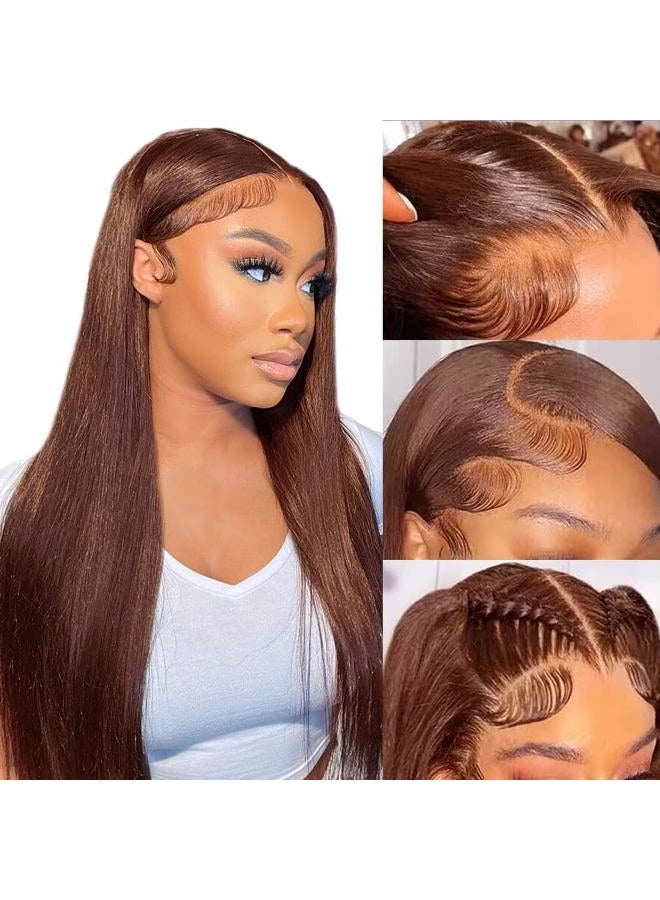 Flady Dark Brown Wig Glueless Wigs Human Hair Straight Lace Front Wigs Human Hair Pre Plucked Invisible HD Lace Wig Human Hair For Women 150 Density - Image 1