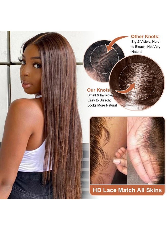 Flady Dark Brown Wig Glueless Wigs Human Hair Straight Lace Front Wigs Human Hair Pre Plucked Invisible HD Lace Wig Human Hair For Women 150 Density - Image 4
