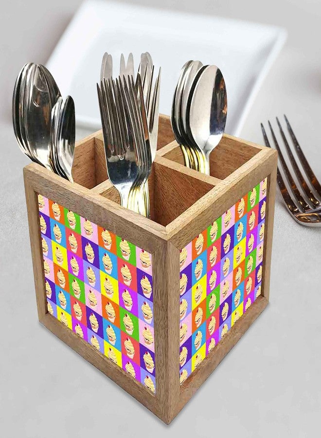 Nutcase Wooden Cutlery Stand Holder Silverware Caddy Spoons Forks Knives Organizer for Dining Table & Kitchen -Made in India-Spoons NOT Included - Cup Cacke - Image 2