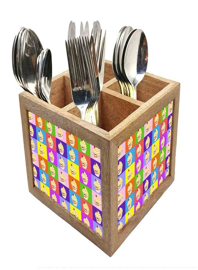 Nutcase Wooden Cutlery Stand Holder Silverware Caddy Spoons Forks Knives Organizer for Dining Table & Kitchen -Made in India-Spoons NOT Included - Cup Cacke - Image 1