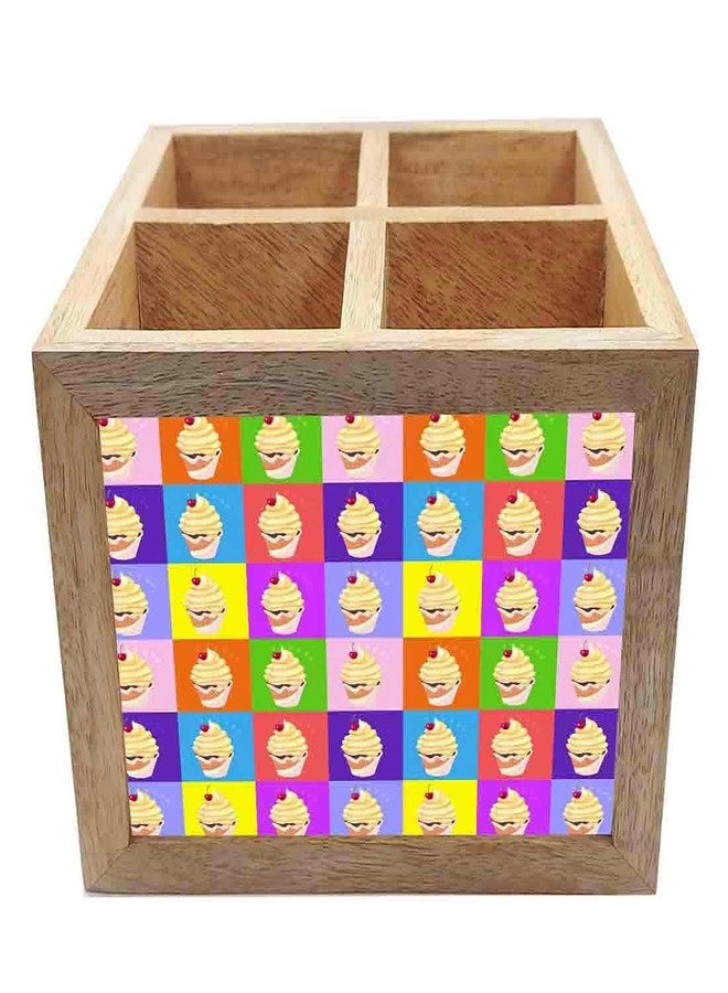 Nutcase Wooden Cutlery Stand Holder Silverware Caddy Spoons Forks Knives Organizer for Dining Table & Kitchen -Made in India-Spoons NOT Included - Cup Cacke - Image 4