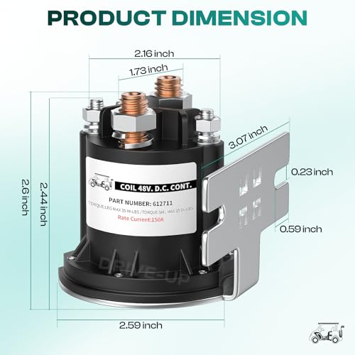 Drive-up EZGO TXT 48 Volt Solenoid for Electric 2010-Up and All 48V MPT 800/1000 Vehicles Golf Cart,OEM 612711 - Image 5