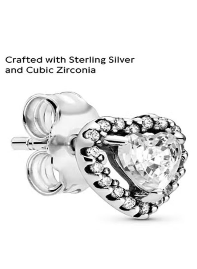 Pan Home أقراط أذن على شكل قلب مرتفع - مصنوعة من الفضة الإسترلينية وزركونيا مكعبة - Image 3