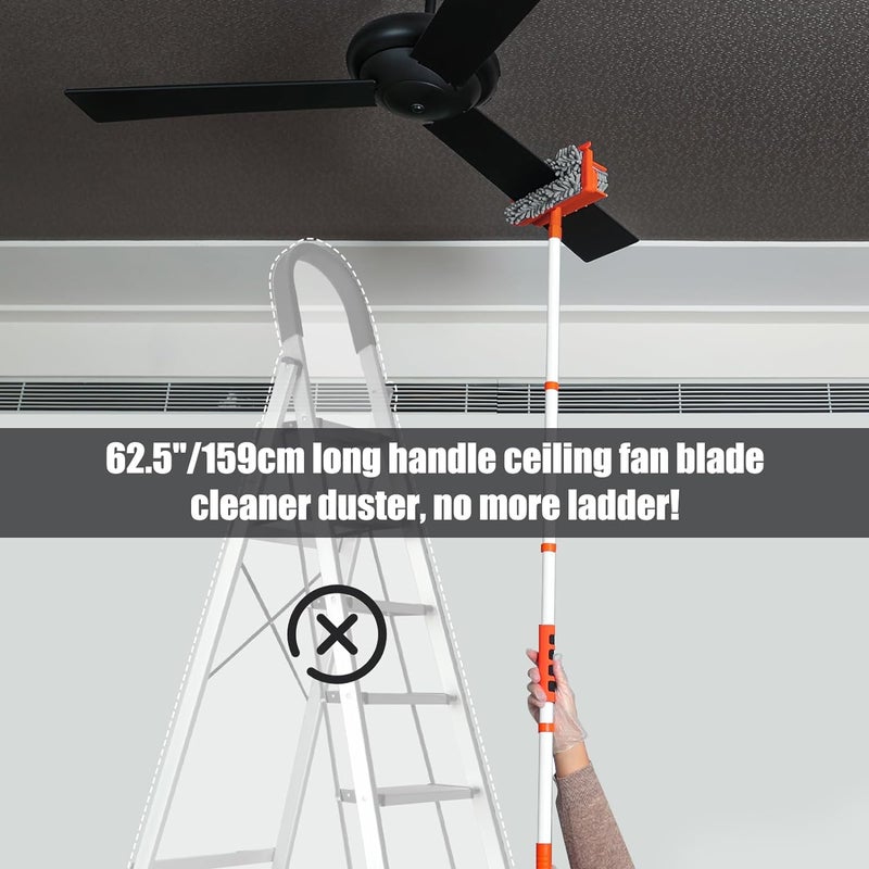 MONJAY 3in1 Fan Cleaner Duster with 159cm Extendable Long Handle for Ceiling Fan Blade,Fan Cleaning Mop with 2 Microfiber Mop Head for Dusting Ceiling Fan Washable Pads for Wipe Wall of Home & Toilet - Image 2