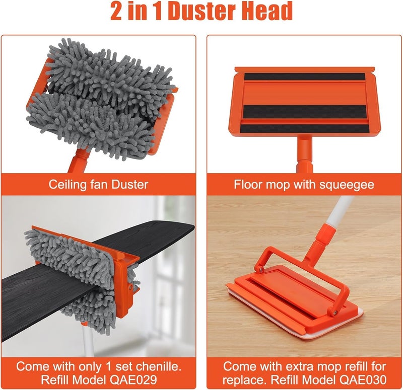 MONJAY 3in1 Fan Cleaner Duster with 159cm Extendable Long Handle for Ceiling Fan Blade,Fan Cleaning Mop with 2 Microfiber Mop Head for Dusting Ceiling Fan Washable Pads for Wipe Wall of Home & Toilet - Image 4