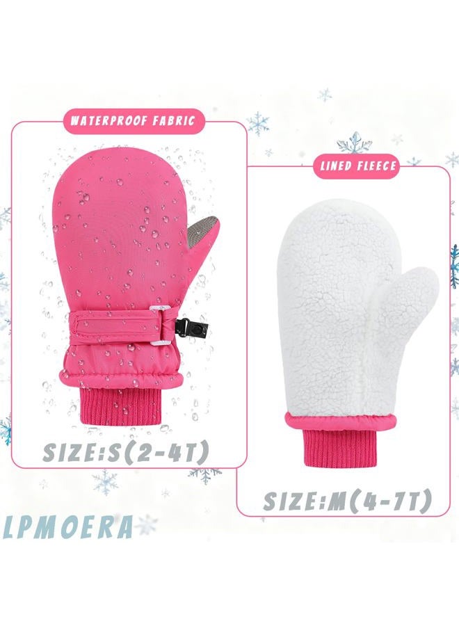 LPMOERA Toddler Mittens Waterproof Kids Winter Ski Gloves Baby Mittens for Boys Girls, Light Purple Dinosaur, M(4-7T) - Image 2