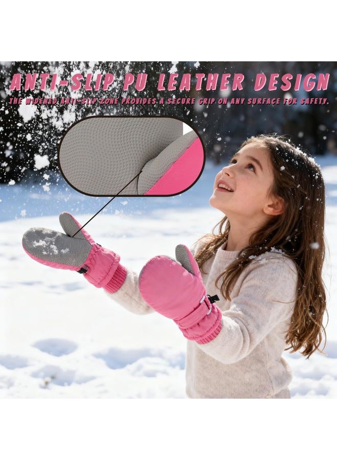 LPMOERA Toddler Mittens Waterproof Kids Winter Ski Gloves Baby Mittens for Boys Girls, Light Purple Dinosaur, M(4-7T) - Image 4