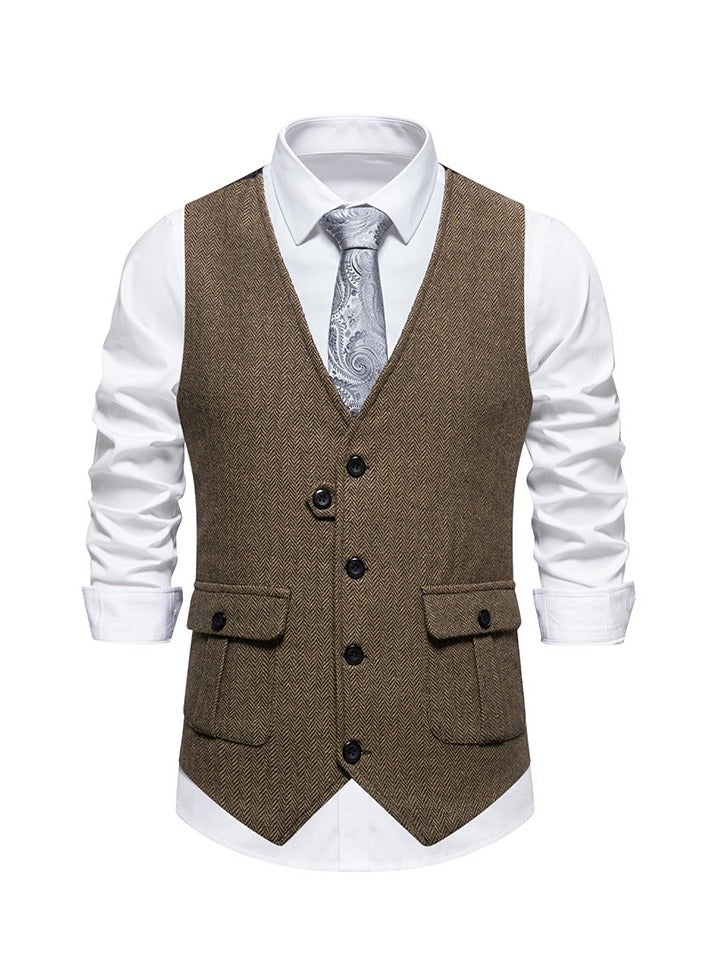 KUYING New Men's Retro V-Neck Fake Two Piece Vest  - Image 1