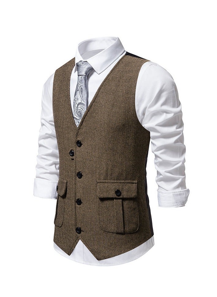 KUYING New Men's Retro V-Neck Fake Two Piece Vest  - Image 2