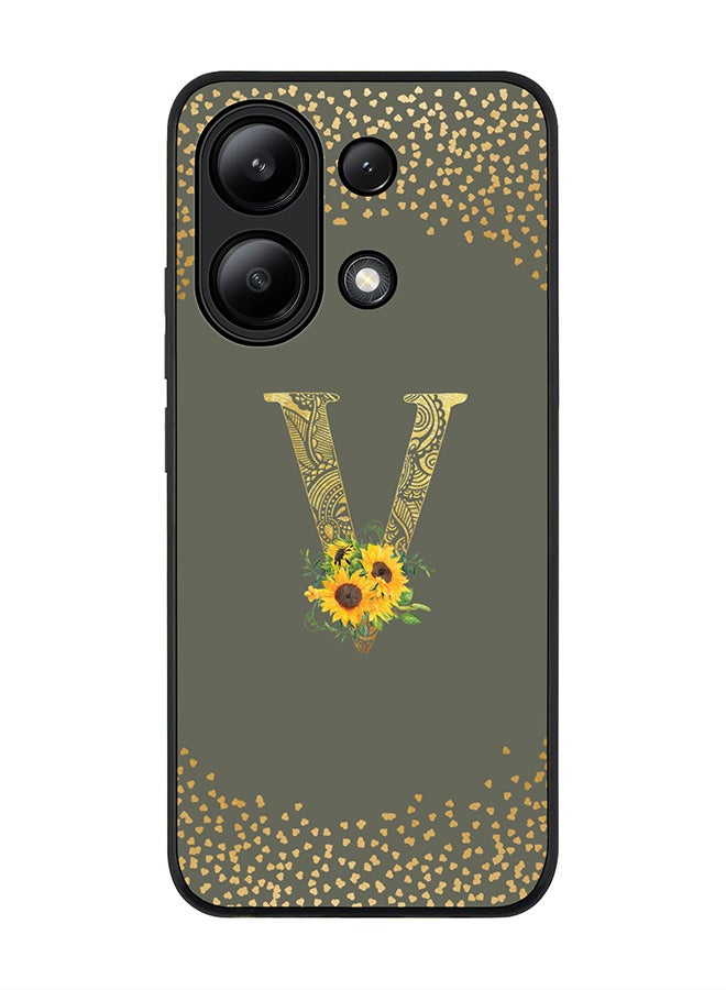 Stylizedd Rugged Black edge case for Xiaomi Redmi Note 13 4G, Custom Monogram Initial Letter Mandala Floral Pattern Alphabet - V  (Olive Green ) - Image 1
