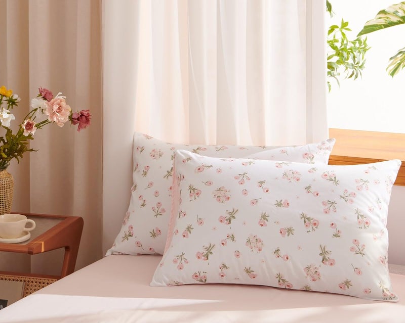 Erwinmu Floral Comforter Set Twin Size - 2 Pieces Pink White Floral Comforter Bedding Sets Reversible Pattern,Twin Bed in a Bag with Flowers Comforter and 1 Pillowcase - Image 4