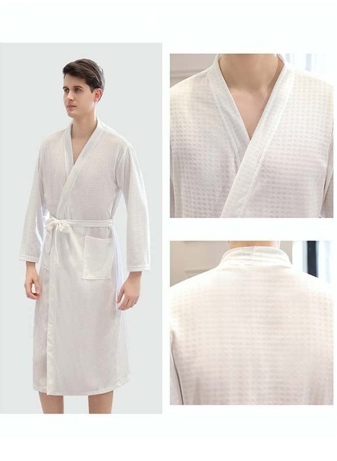 Men's Bathrobe Light Super Absorbent Skin-friendly Home Clothes Suitable For All Seasons Nightgown White  - Image 3