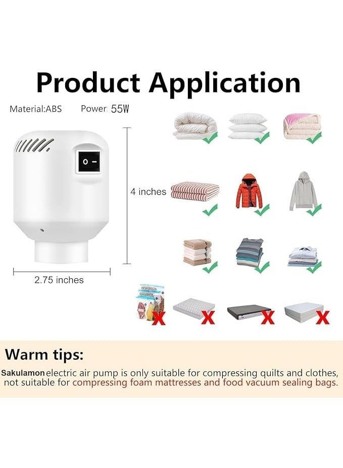 مضخة كهربائية لأكياس التخزين المفرغة من الهواء من ديتران، مضخة تفريغ الهواء للسفر لمختلف أكياس تفريغ الهواء، مضخة هواء محمولة لضغط الشنط والملابس والبطانيات وشنط السفر، أبيض - Image 2
