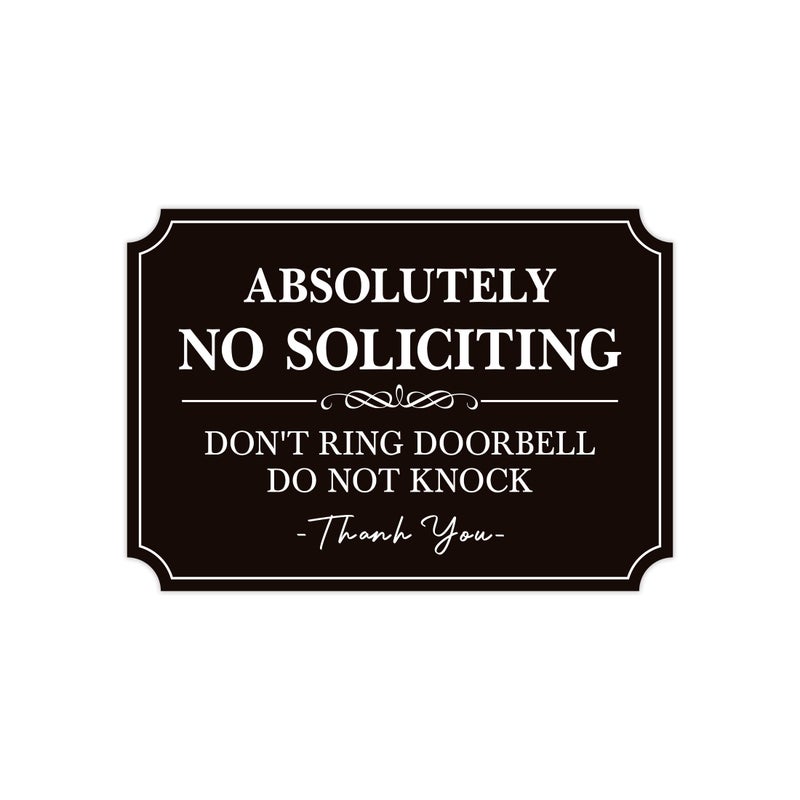 LUHIMO No Soliciting Sign for Front Doorï¼ŒSelf-Adhesive Elegant Do Not Knock or Ring Doorbell No Soliciting Sticker for Home, No Solicitors Sign for Doorbell, House Door, Home, Office 5.6"x 3.9" - Image 1