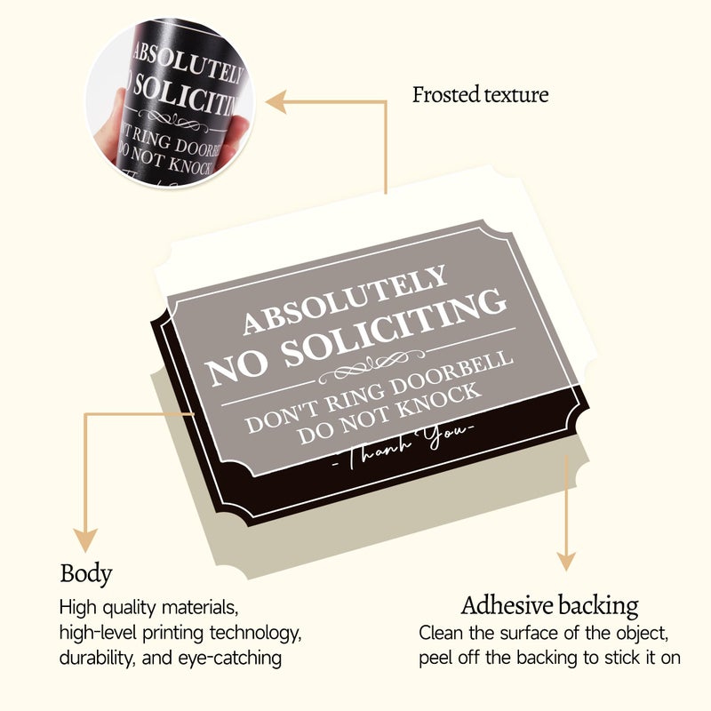 LUHIMO No Soliciting Sign for Front Doorï¼ŒSelf-Adhesive Elegant Do Not Knock or Ring Doorbell No Soliciting Sticker for Home, No Solicitors Sign for Doorbell, House Door, Home, Office 5.6"x 3.9" - Image 3