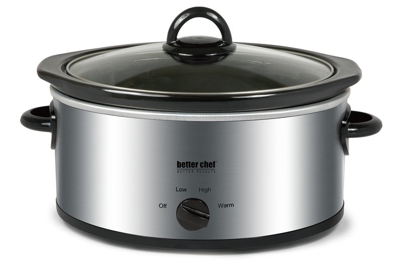 Better Chef Better Chef Oval Slow Cooker  3Quart  3Tempature Settings  Side Handles  Glass Lid  Enamel Stoneware Insert StainlessSteel 