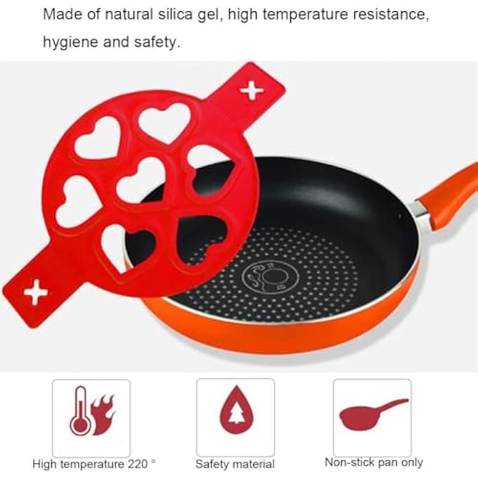 Bukela Omelette Mold Pancake Mold Ring 2 Silicone Pancake Molds 7 Holes Heart Reusable Silicone NonStick Pancake Tool Egg Ring For Egg Maker Makes Right Shape Red - Image 4