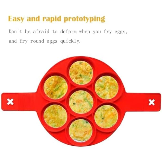 Bukela Omelette Mold Pancake Mold Ring 2 Silicone Pancake Molds 7 Holes Heart Reusable Silicone NonStick Pancake Tool Egg Ring For Egg Maker Makes Right Shape Red - Image 3
