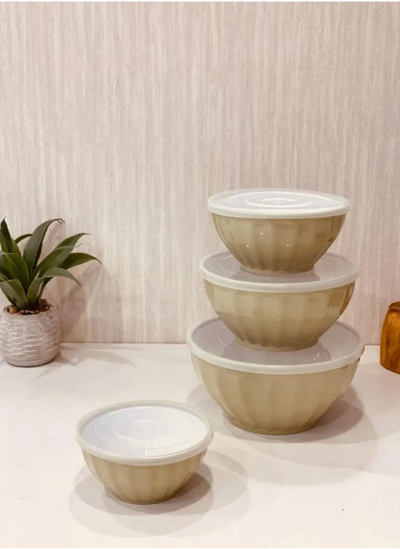 BASURRAH - 4-Piece Plastic Mixing Bowl Set with Lids - Serving and Prep Bowls, Nesting Salad Bowl, Microwave Safe (1.5 | 2.4 | 3.5 | 5 Liter) - Image 1