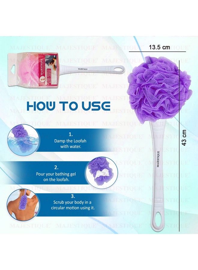 MAJESTIQUE Shower Scrub Sponge With Long Handle Back Scrubber Brush And 2 Pieces Body Wash Puff 60G Loofah Bath Exfoliating Spongesbody Cleaning Sponge For Men Women And Elderly - Image 3