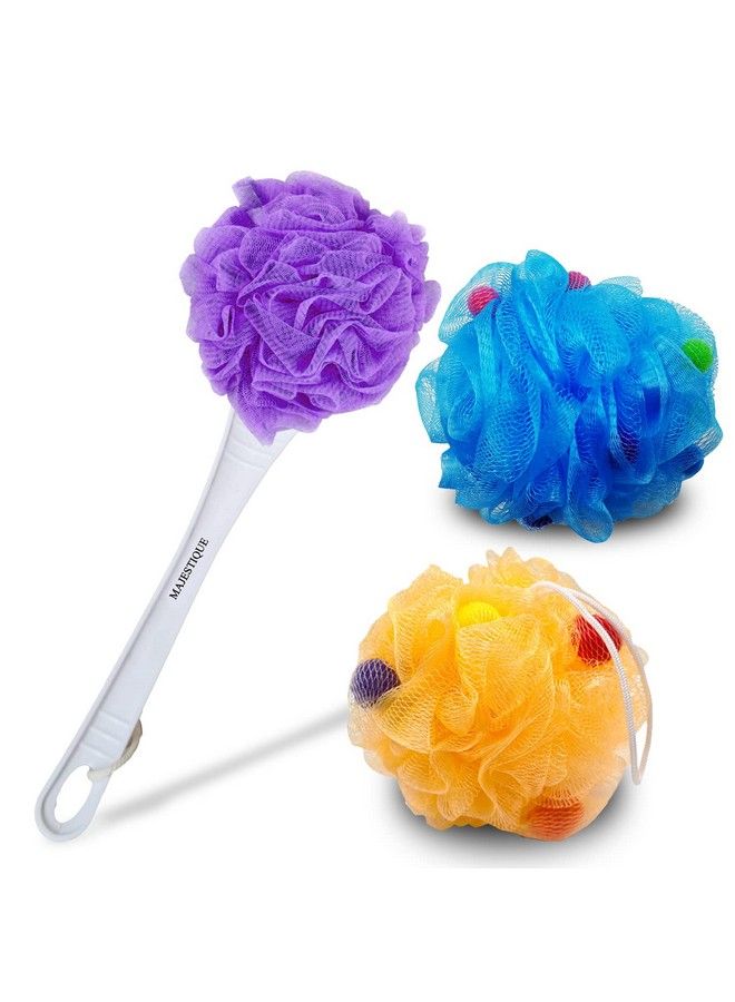 MAJESTIQUE Shower Scrub Sponge With Long Handle Back Scrubber Brush And 2 Pieces Body Wash Puff 60G Loofah Bath Exfoliating Spongesbody Cleaning Sponge For Men Women And Elderly - Image 2