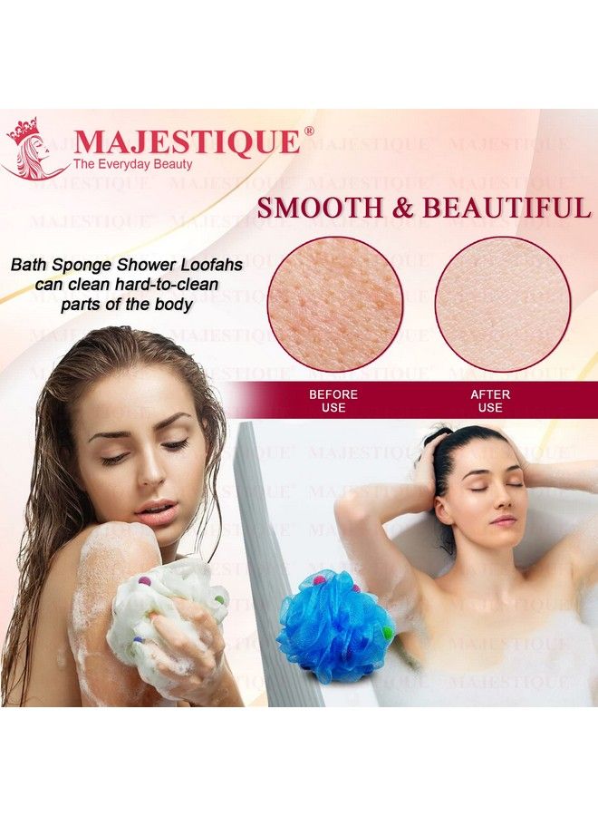 MAJESTIQUE Shower Scrub Sponge With Long Handle Back Scrubber Brush And 2 Pieces Body Wash Puff 60G Loofah Bath Exfoliating Spongesbody Cleaning Sponge For Men Women And Elderly - Image 4