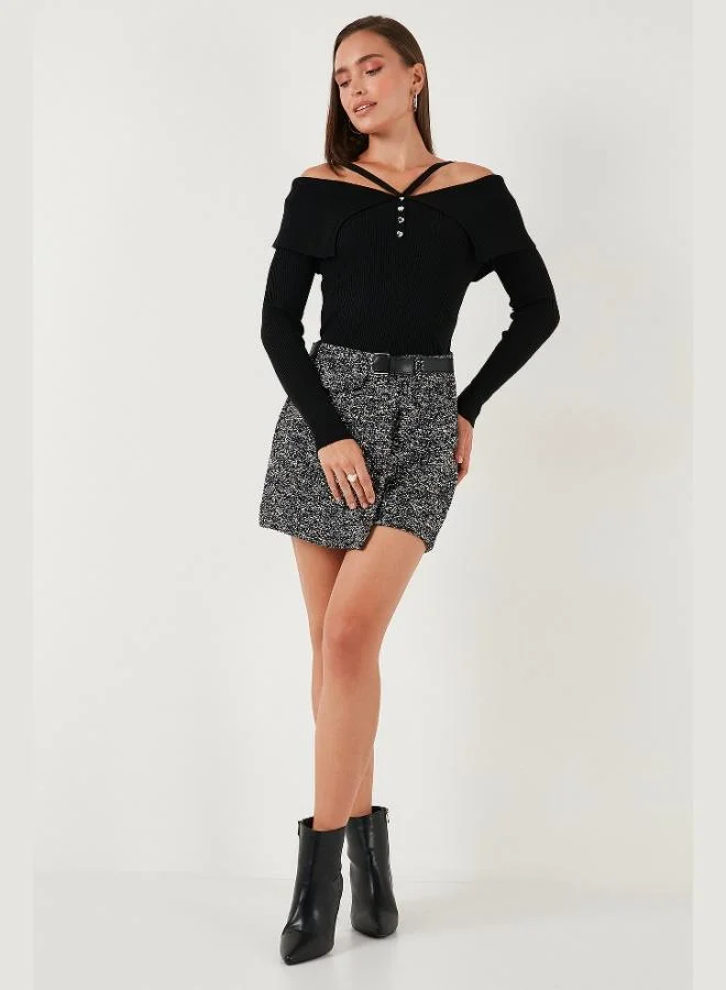 Lela Lela Premium Fitted Fit Carmen Collar Rope Strap Detailed Knitwear Sweater Women's SWEATER 680KZ00076