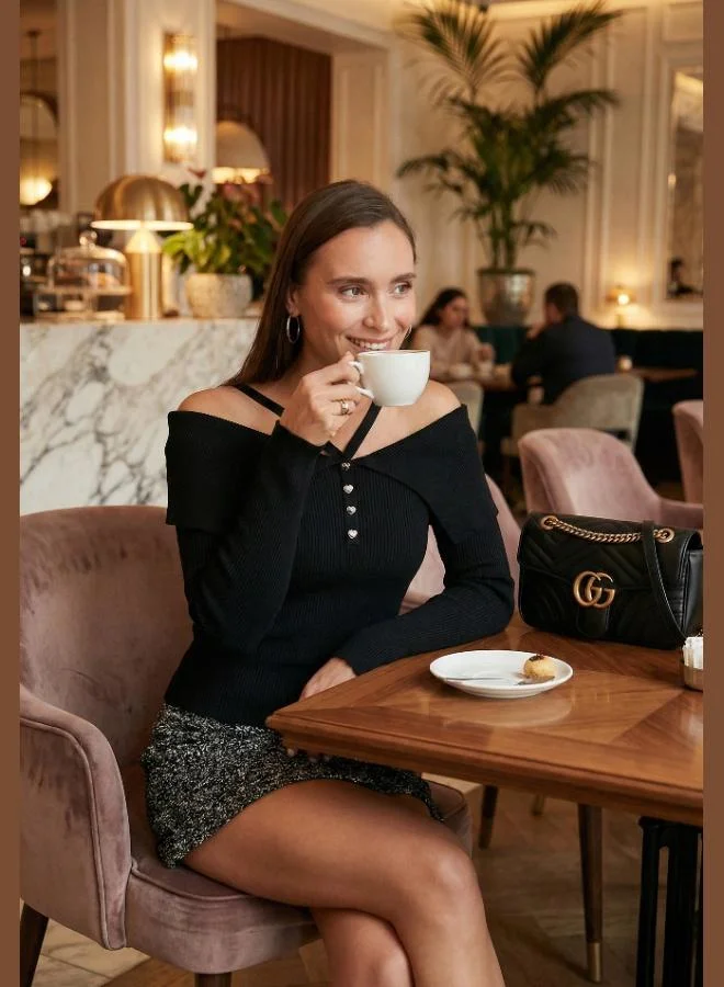 Lela Lela Premium Fitted Fit Carmen Collar Rope Strap Detailed Knitwear Sweater Women's SWEATER 680KZ00076