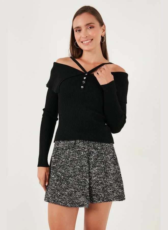 ليلا كنزة نسائية ليلا بتفاصيل حبل وحزام كارمن