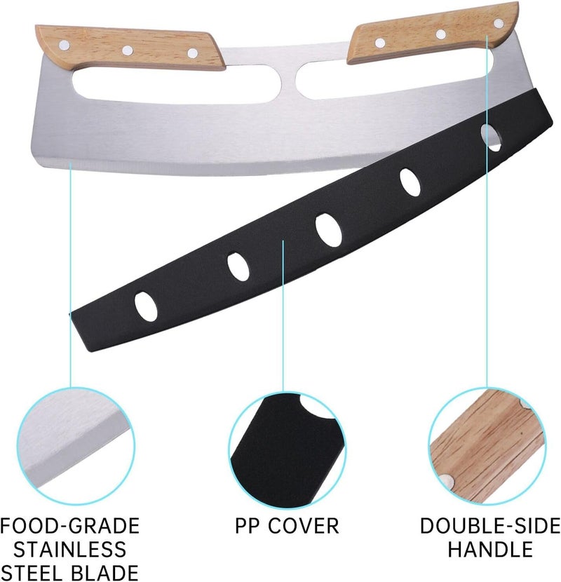 GION Pizza Knife Cutter Pizza Slicer 14 Stainless Steel Pizza Cutter with Safe Wooden Handle Protective Cover 1Pcs - Image 2