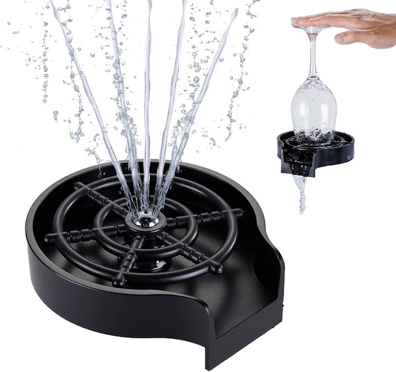 MAPPLE CREATION Cup Rinser Bottle Cleaner Glass Rinser for Kitchen Sinks Spot Shield Stainless Automatic Washer Bar Glass Rinser and Bottle Rinser Kitchen Sink Accessories Black - Image 2
