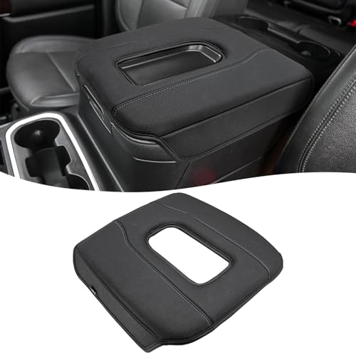 KBH Center Console Armrest Cover for 2019-2026 GMC Sierra & Chevy Silverado, 2021-2026 Tahoe & Suburban & Yukon, Bucket Seat Console Accessories, Black-Gray Stitches - Image 1