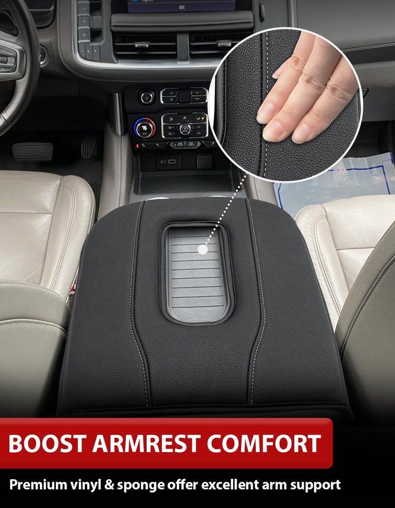 KBH Center Console Armrest Cover for 2019-2026 GMC Sierra & Chevy Silverado, 2021-2026 Tahoe & Suburban & Yukon, Bucket Seat Console Accessories, Black-Gray Stitches - Image 4