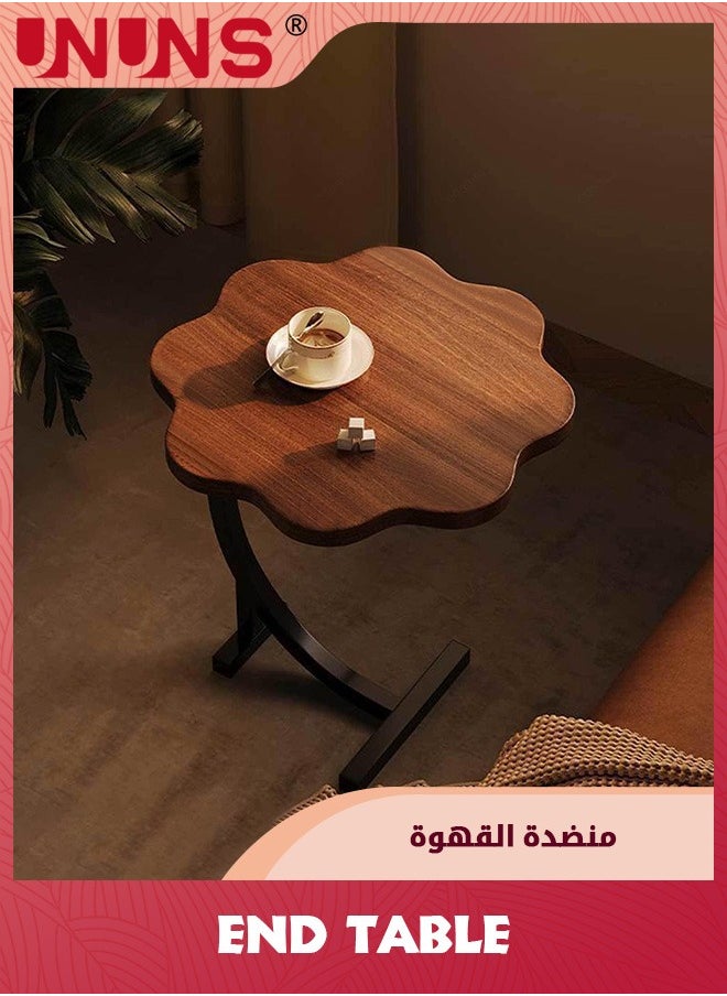 UNUNS - C-Shaped Side Table,Flower Shape Small Wooden Nightstand,Bedside Table For Living Room Kitchen Garden Bedroom,Small Accent Table - Image 1