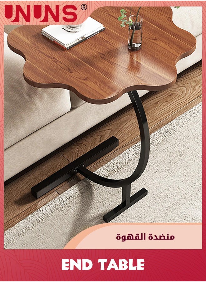 UNUNS - C-Shaped Side Table,Flower Shape Small Wooden Nightstand,Bedside Table For Living Room Kitchen Garden Bedroom,Small Accent Table - Image 1