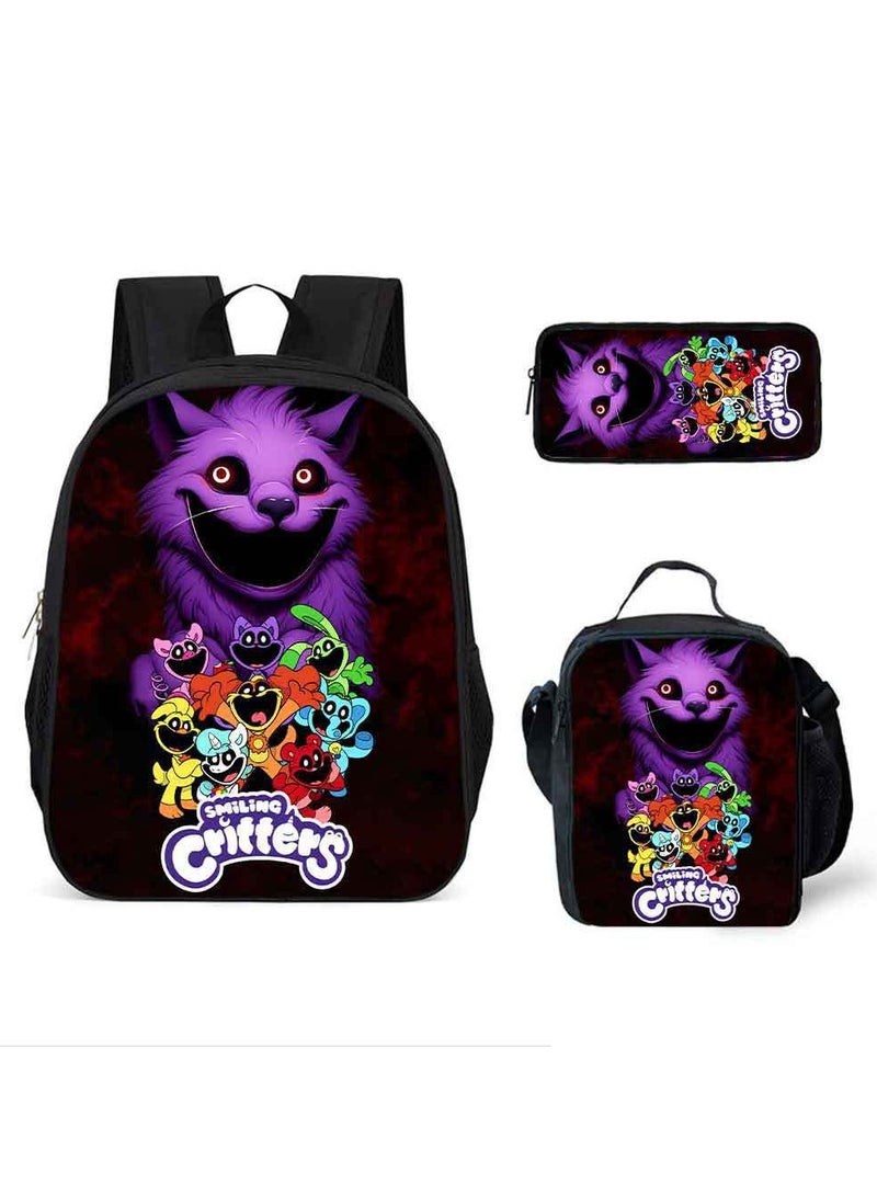 Smiling Schoolbag Three-Piece Set Cartoon Backpack Smiling Small Animals 29*42*16cm