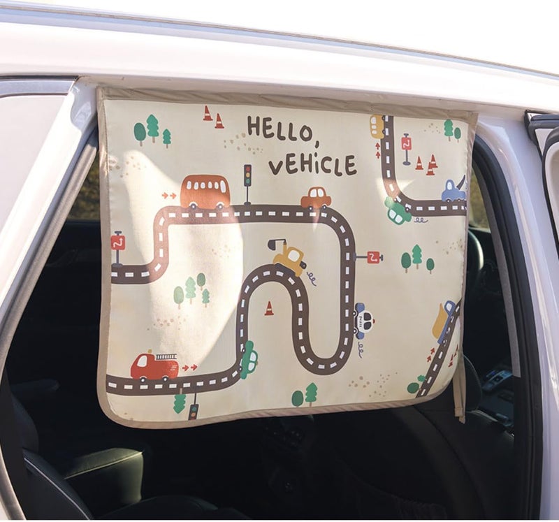 bebedeco Magnet Car Sun Shade Curtain for Side Window for Baby Kids Children - Sunshade Protector Sun Blocker Blind (Hello Vehicle) - Image 1