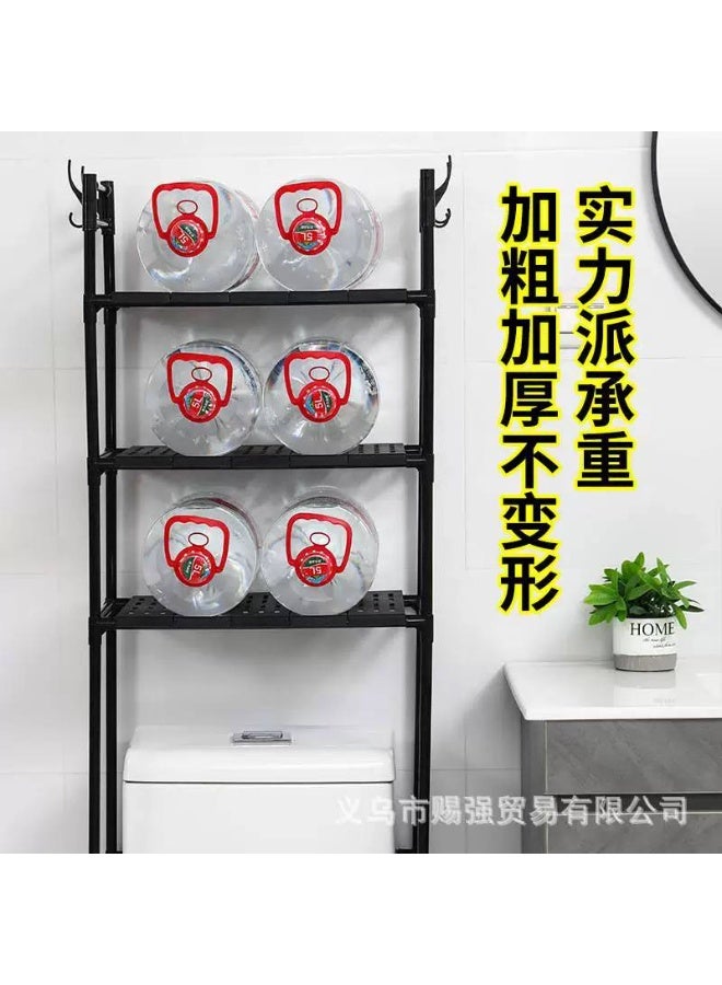 Multi-purpose metal storage organizer placed over the toilet or washing machine – a space-saving shelving unit with 3 tiers and side hooks. - Image 1